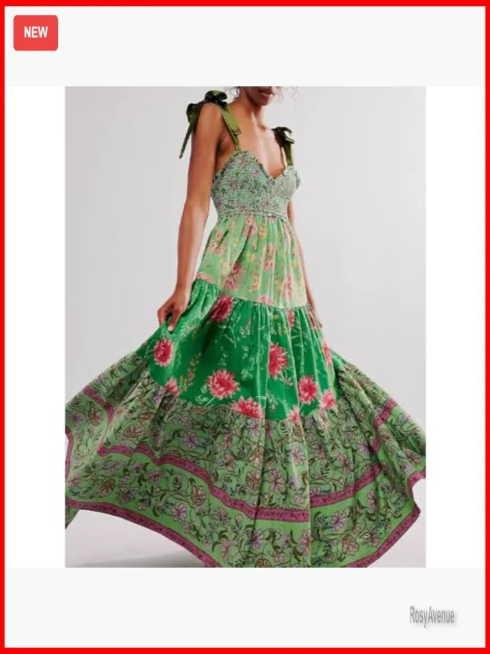 Women's Maxi Dress with Pockets, Smocked Bodice, Tie Shoulder Straps, Boho